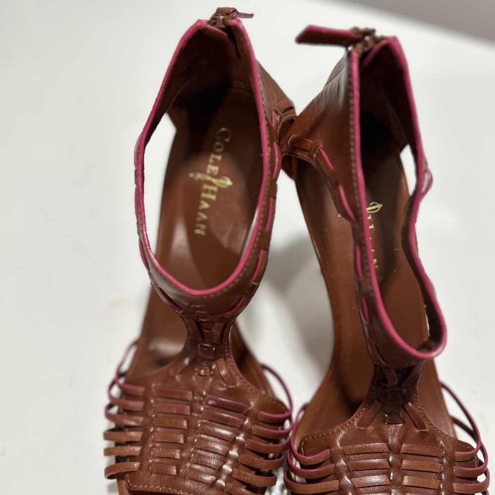 Cole Haan Brown Leather Heels with Pink Trim